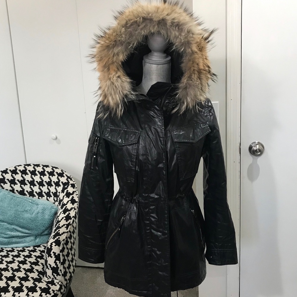 SAM. Coated Cotton Parka, Genuine Coyote Fur hood